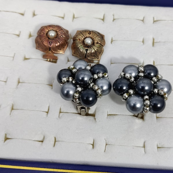 vintage clip-on earrings with pearly pearls, cultured pearl style