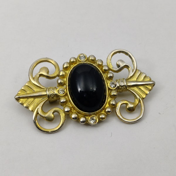 signed ROSY VARTE vintage brooch black glass and gold metal