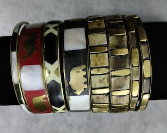 vintage closed bangle bracelet in brass and horn
