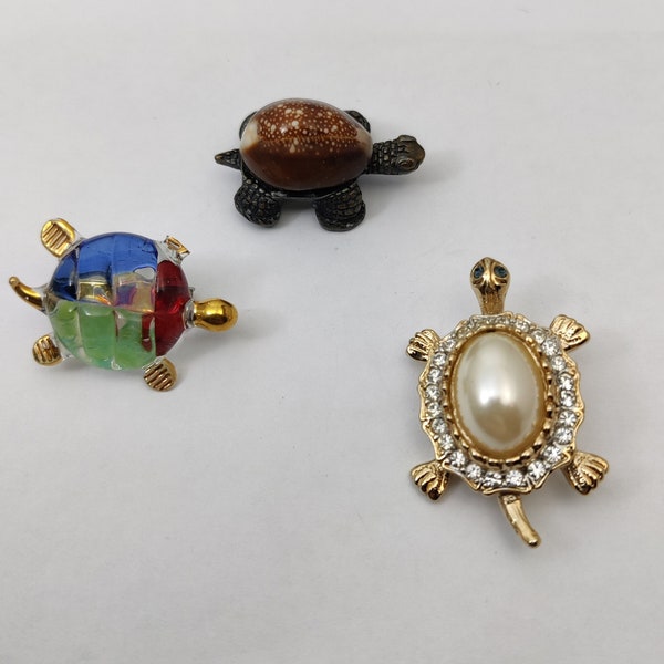 broches vintage en métal  représentant des tortues, broche zoomorphe