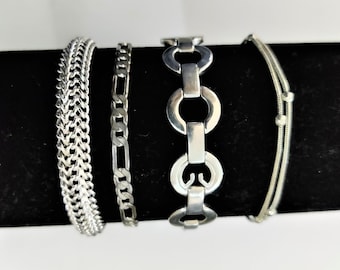 bracelet  vintage avec chaine maille fantaisie en métal argenté