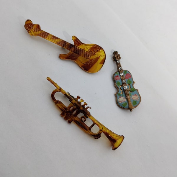 broches vintage en forme d'instruments de musique