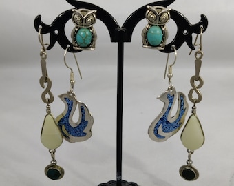 boucles d'oreilles vintage en pierre fine semi précieuse et métal argenté