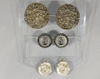 vintage silver metal clip-on earrings