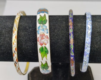 bracelet jonc vintage en émail décoré