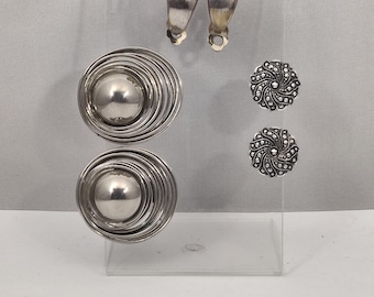 boucles d'oreilles clips vintage en métal argenté