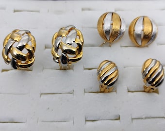 vintage two-tone clip-on earrings in gold and silver metal