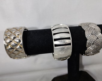 bracelet jonc manchette articulée vintage en métal argenté