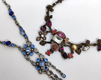 signed ENTRE GUILMETS vintage baroque designer choker necklace all in metal and crystal