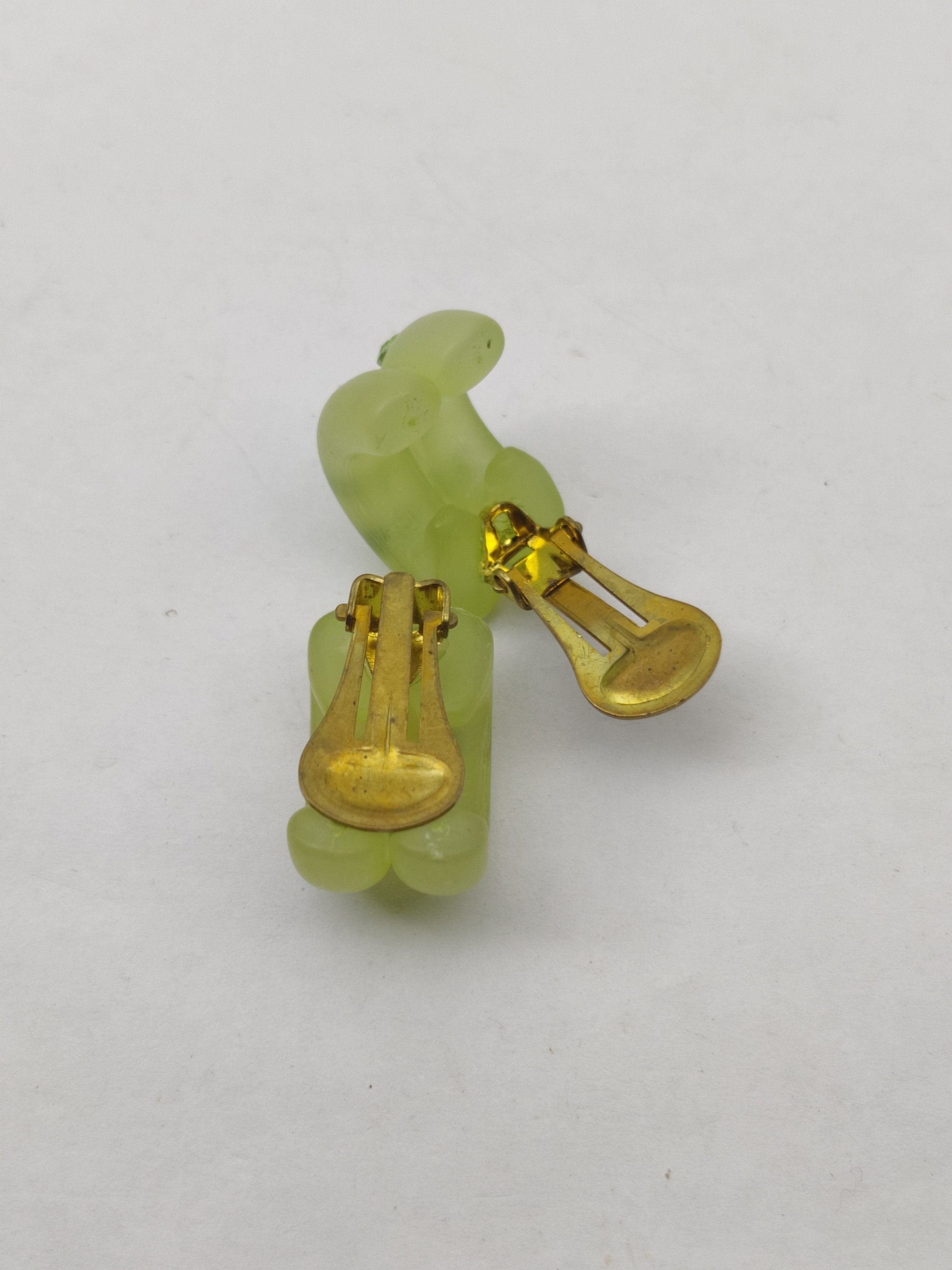 Boucles D'oreilles Clips Vintage Années 50 - Verre Vert Clair - Occasion Authentique