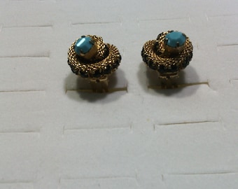 vintage blue fancy clip-on earrings