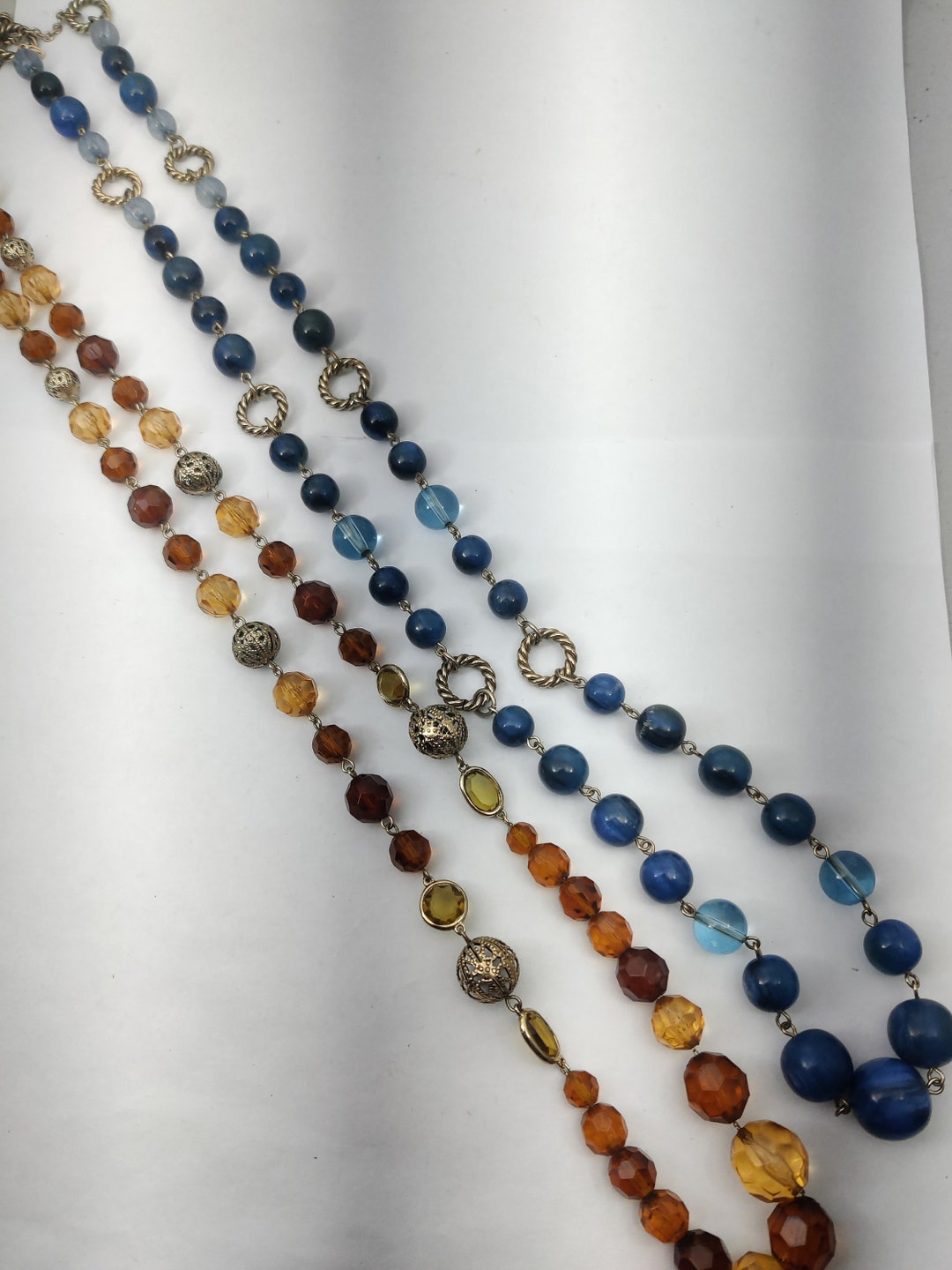 Collier Sautoir Monet En Perles Et Plaqué Or - Long, Haute Couture Signé, Occasion