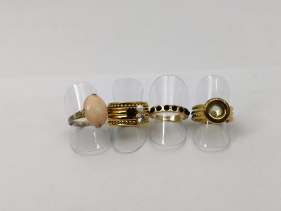 Bague Ancienne En Plaqué Or - Pierre Noire Et Strass - Taille 56 - Vintage Années 70