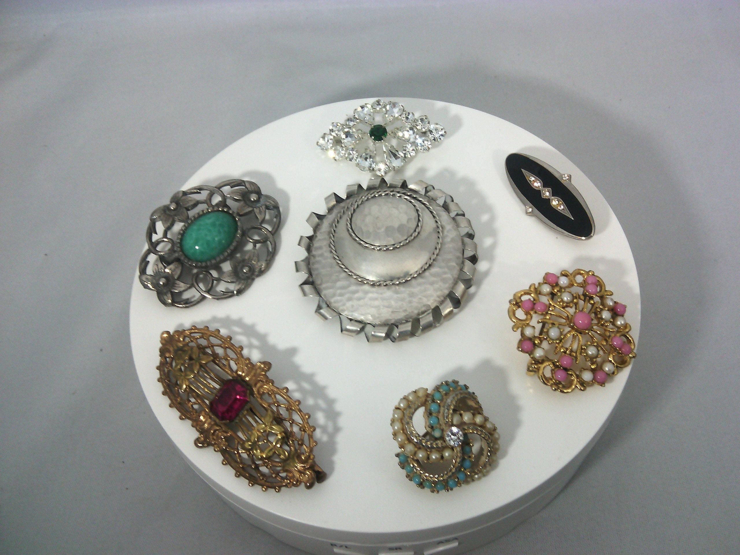 Broche Vintage étoile Art Déco Strass Turquoise Et Marron - Années 50 - Métal Alliage - Occasion