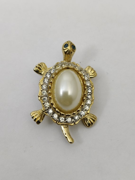 Broche Vintage Tortue Métal Doré - Bijou Ancien Occasion - Style Turtle Gold Tone - Sans Marque