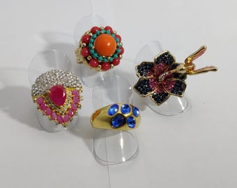 vintage ring with gemstones and gold metal, USA size 7.3/4, French size 57
