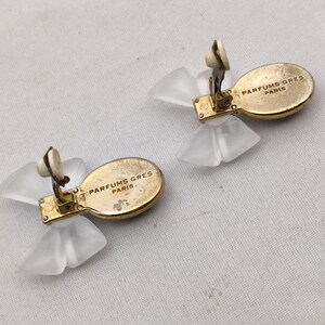 signed PARFUM GRES PARIS these vintage clip-on earrings in gold metal and satin glass image 5