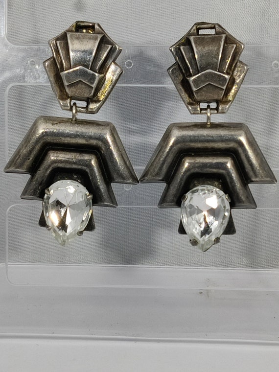 Paire De Boucles D'oreilles Anciennes Créateur, Clips, Strass, Métal Argenté