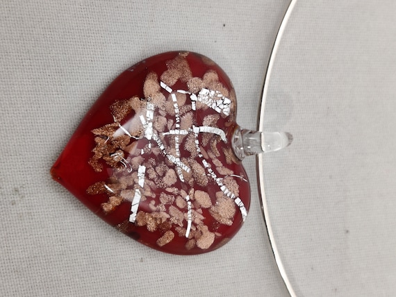 vintage necklace torque metal silver and heart pe… - image 1