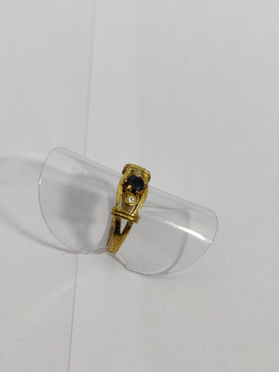 Bague Ancienne Vintage En Métal Doré Avec Pierres Zircon/strass - Taille 61 - Occasion Bon état