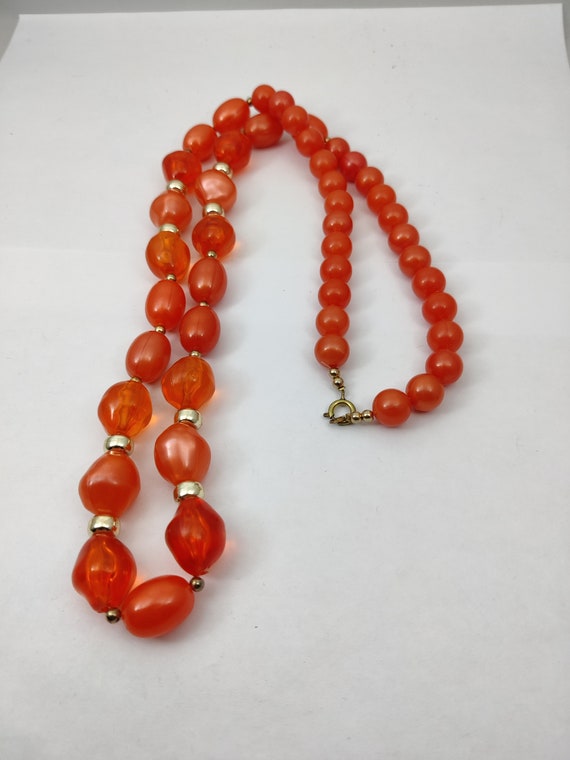 Collier Sautoir Vintage Perles Oranges - Céramique Ou Verre - Alliage - Occasion