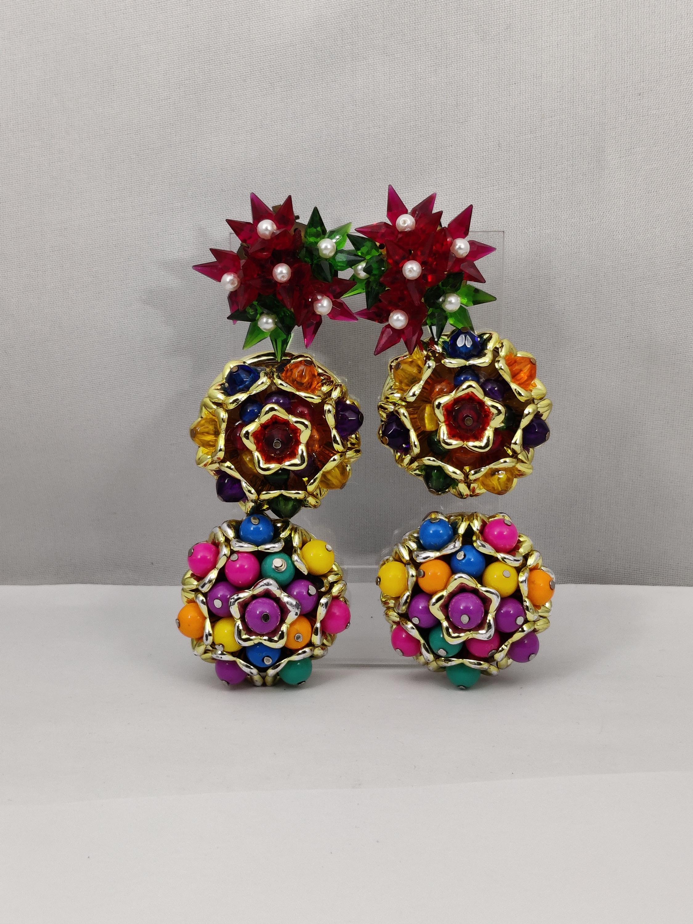 Boucles D'oreilles Dormeuses Signées ZOÉ COSTE - Métal Multicolore - Made In France - Occasion