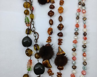 long necklace vintage sautoir necklace orange caramel color