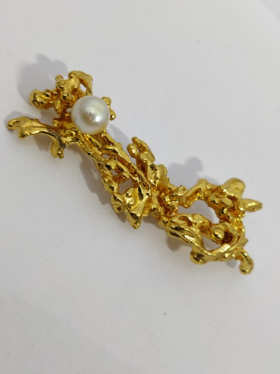 broches vintage en perle nacrée et strass sur mét… - image 6