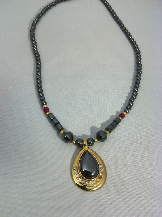 Collier Vintage Ras De Cou Perles Hématite Gris Anthracite Et Doré - 8mm