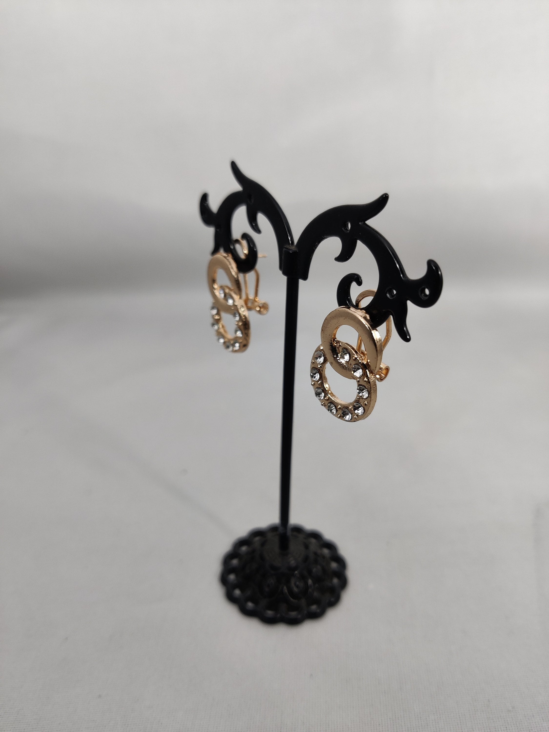 Boucles D'oreilles Dormeuses Art Déco Doré Antique Géométrique Strass