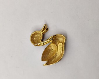 Signed ORENA Paris Vintage Brooch in Gold Metal and Enamel