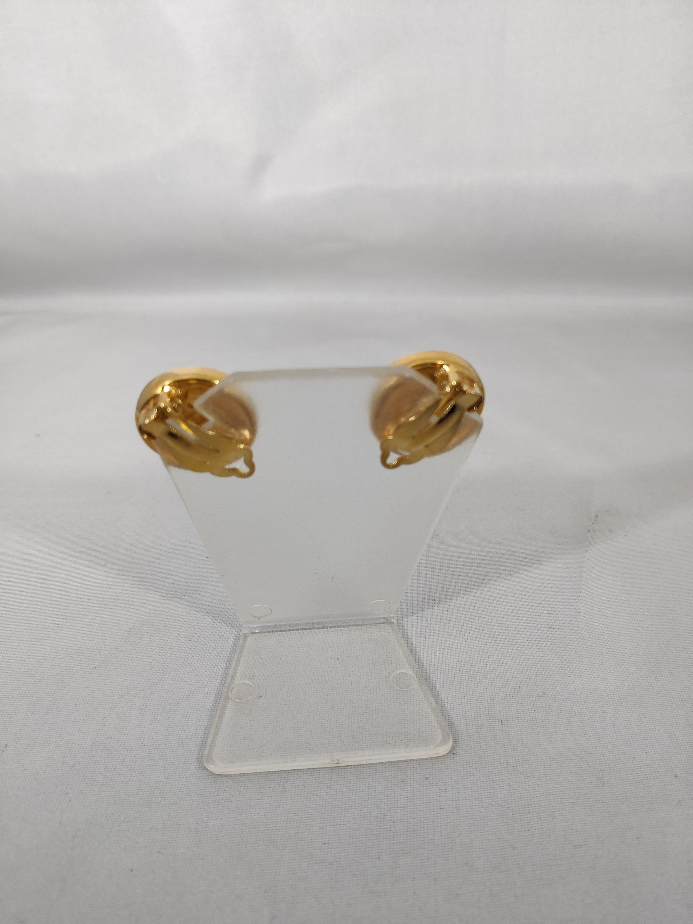 Boucles D'oreilles Clips Vintage Signées Ted Lapidus Paris - Métal Doré Et Verre - Excellent état