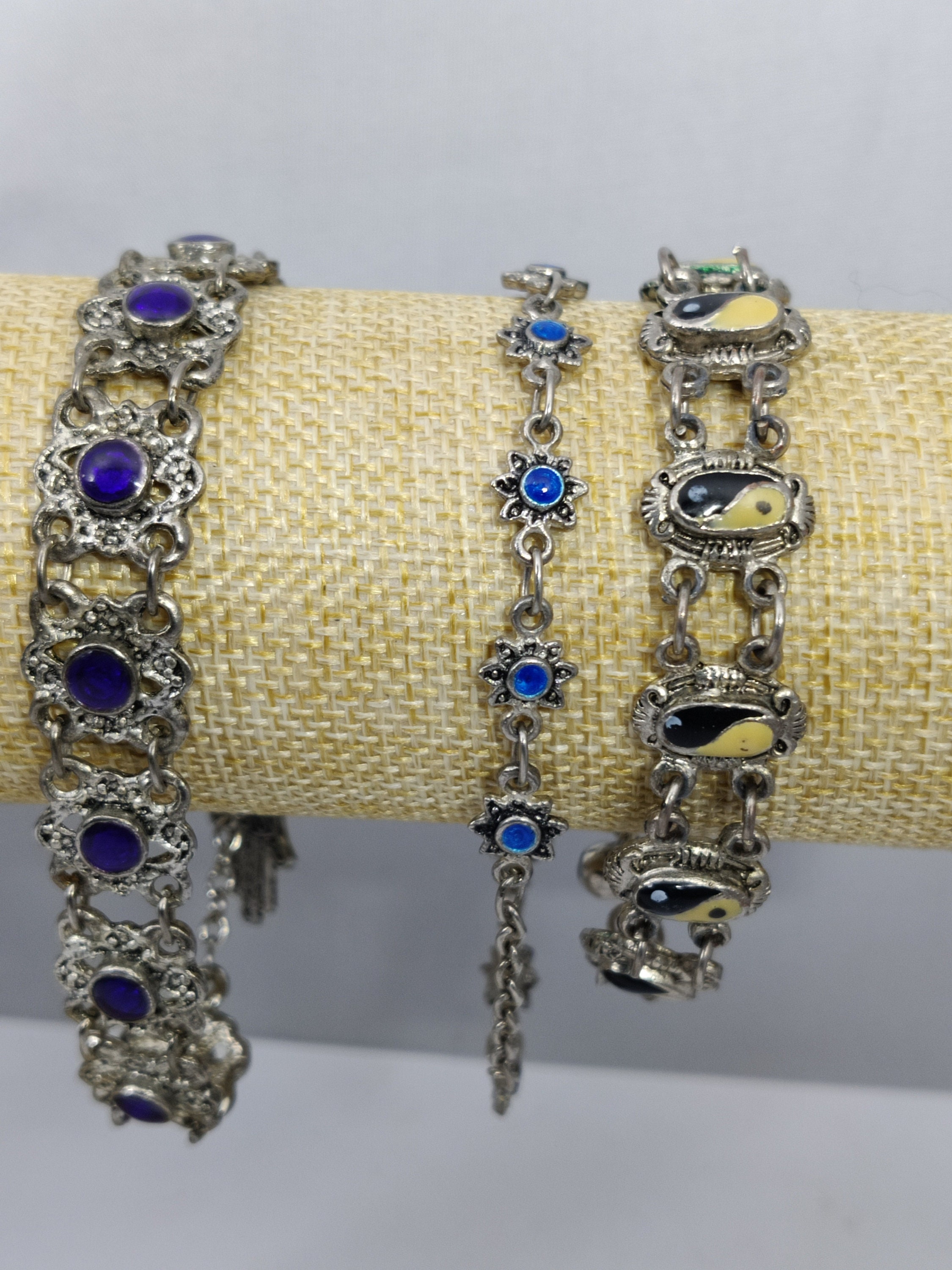 Bracelet Ancien Ethnique En Métal Argenté - Style Artisanal - Occasion En Bon état