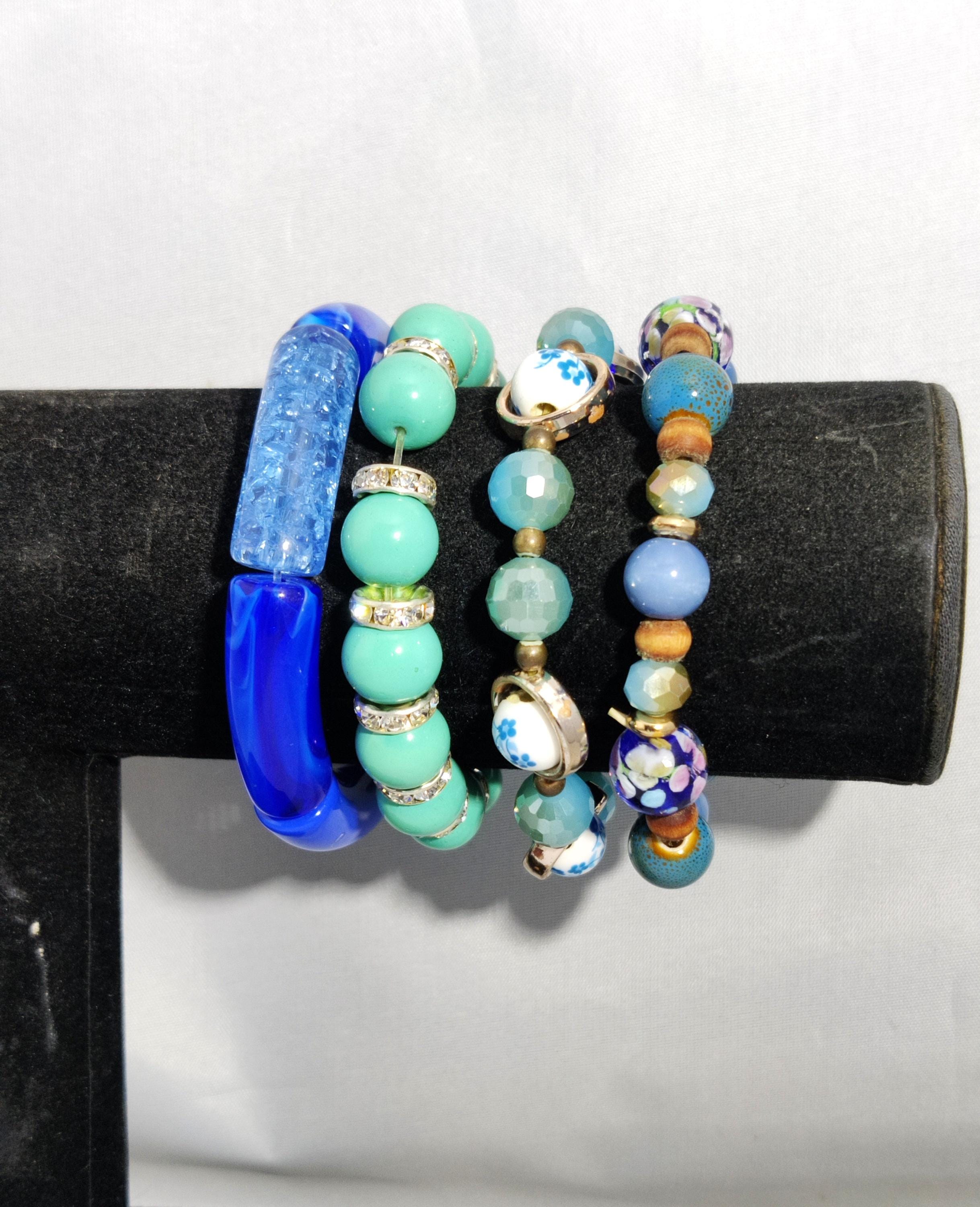Bracelet Breloques Charms Plaqué Or Rose Et Perles Turquoise - Ancien, Occasion