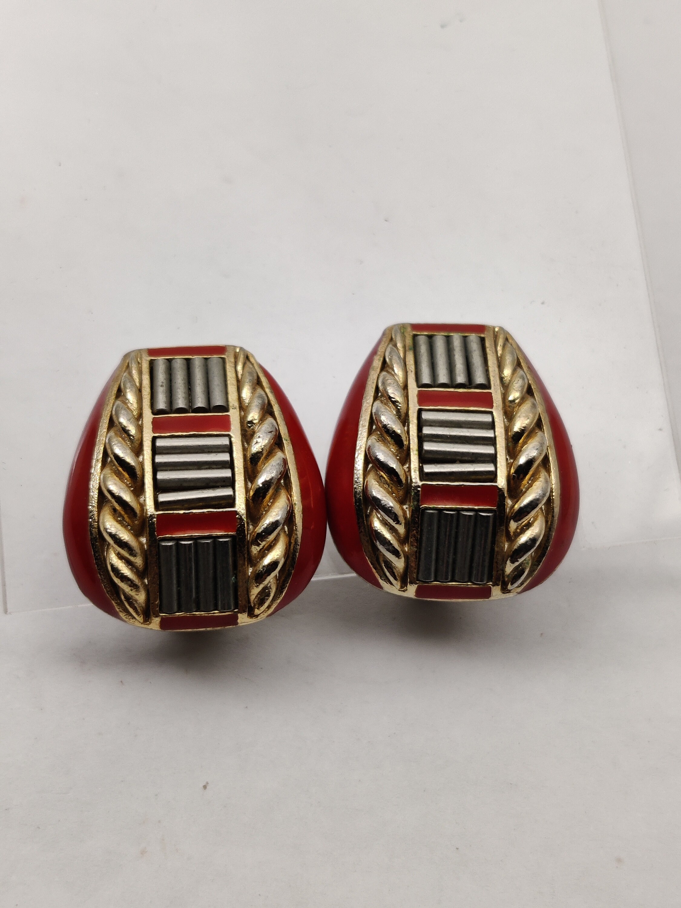 Boucles D'Oreilles Vintage Cygne Signées ORENA - Métal Doré Émaillé Noir - Fermoir Clip