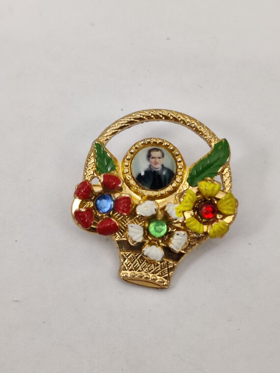 SKALLI Broche Vintage Avec Cabochons Marron Et Jaune. Broche