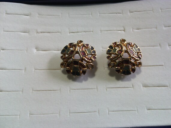 Boucles D'oreilles Clips Vintage 1980 ORENA Paris – Doré Et émail Vert