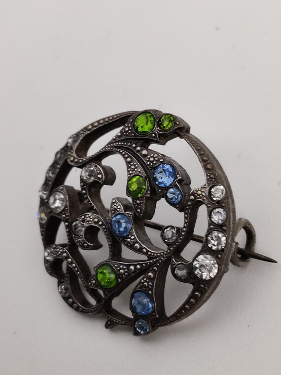 Broche Pendentif Ancienne Camée De Nacre Gravé Tableau tour Argent 925 34x28mm