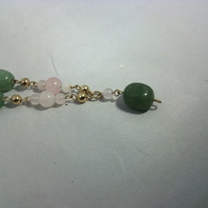 signed Clémence Vallière vintage necklace rose quartz and green aventurine on gold metal