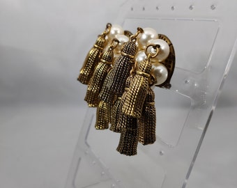 Boucles D'oreilles Vintage Clip Or Et Perles Nacrées - Occasion En Parfait état