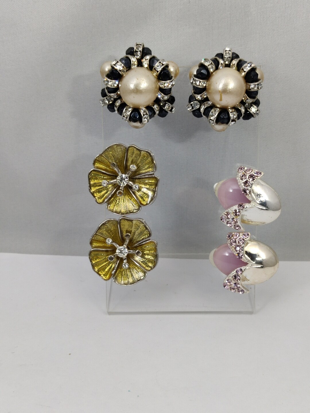 Boucles D'oreilles Vintage Dorées Et Strass - Glamour Rétro Occasion