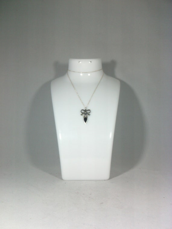 Collier Chaîne Argent Massif 925 – Maille Art Nouveau Avec Onyx – Vintage