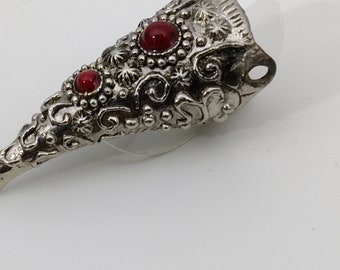 Bague Vintage En Métal Argenté émaillé – Style Ancien, Couleur Argentée, Occasion Mais Charmante