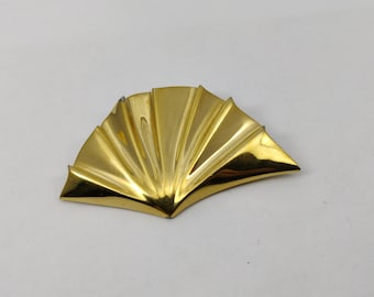 signed MONET vintage brooch fan gold metal