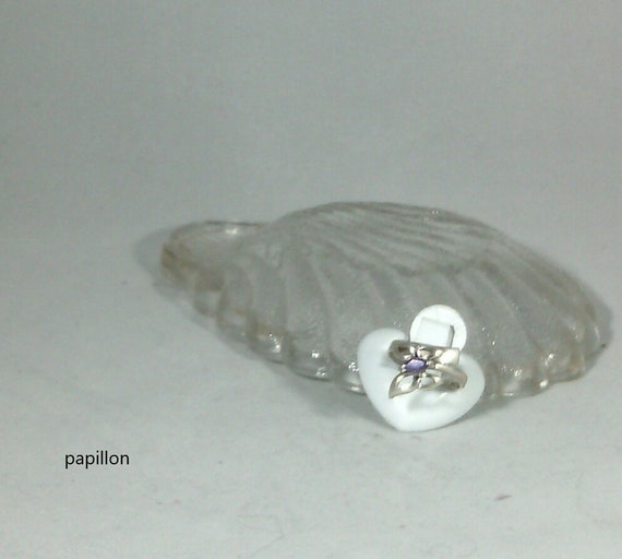 Bague Vintage Argent Massif 925 Deux Tons Avec Cabochon D'améthyste - Taille 59, Très Bon état