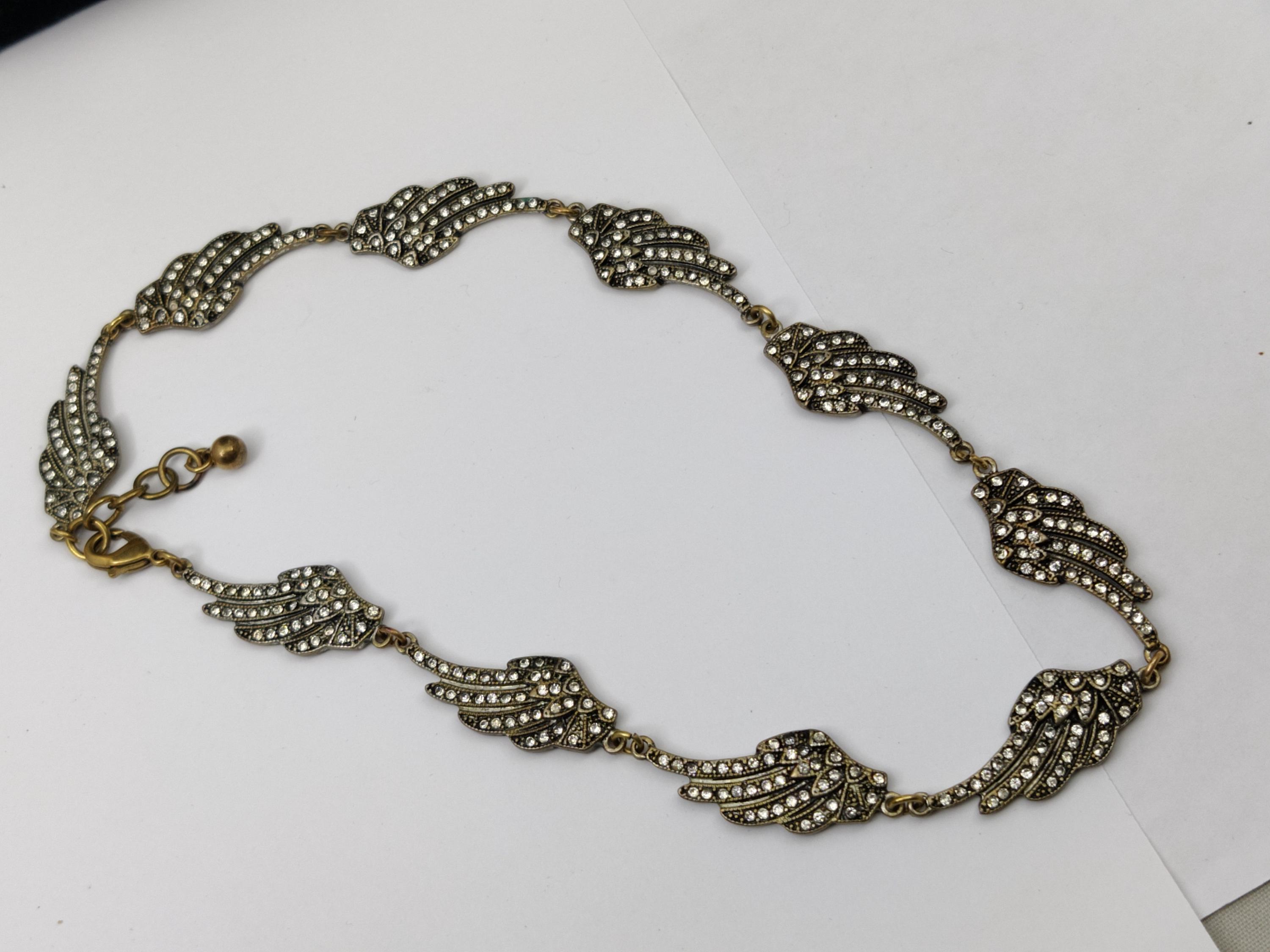 Collier Vintage Années 80 - Maille Dorée Et Strass - Pendenteif Fleur - Très Bon état - Marque Movidex
