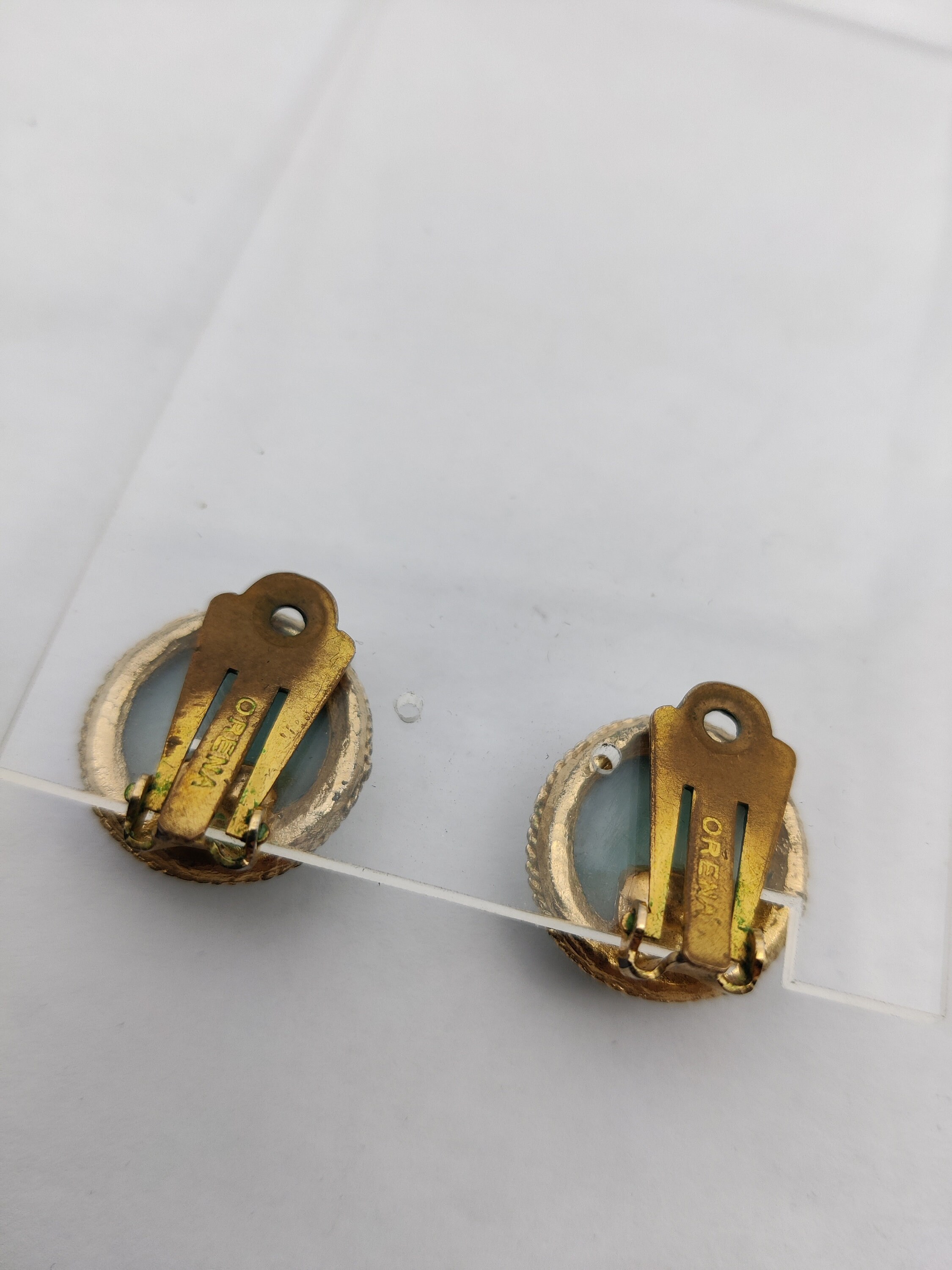 Boucles D'Oreilles Vintage Cygne Signées ORENA - Métal Doré Émaillé Noir - Fermoir Clip