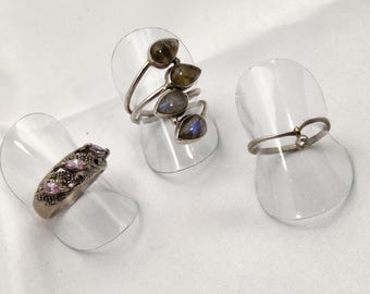 Bague Art Déco Ancienne En Argent Sterling Avec Améthyste Violette - Taille 53 - Pierre Naturelle Sans Traitement