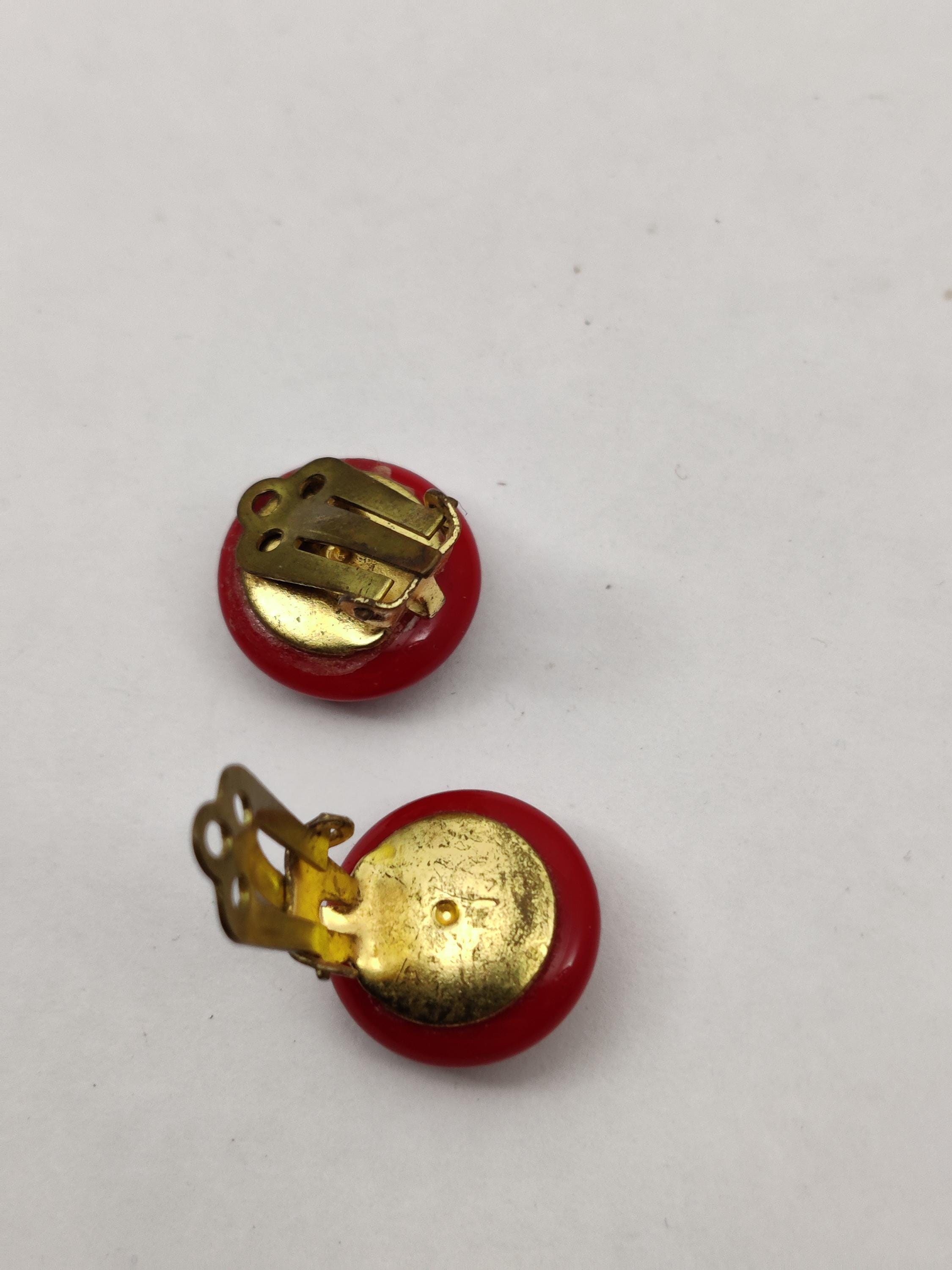 Boucles D'oreilles à Clips Vintage En Velours Rouge Et Doré - Ancien Stock, Style Rétro Unique