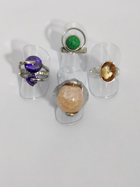 Bague Vintage En Métal Argenté Avec Strass Et Pierre Verte – Taille 55, Très Bon état